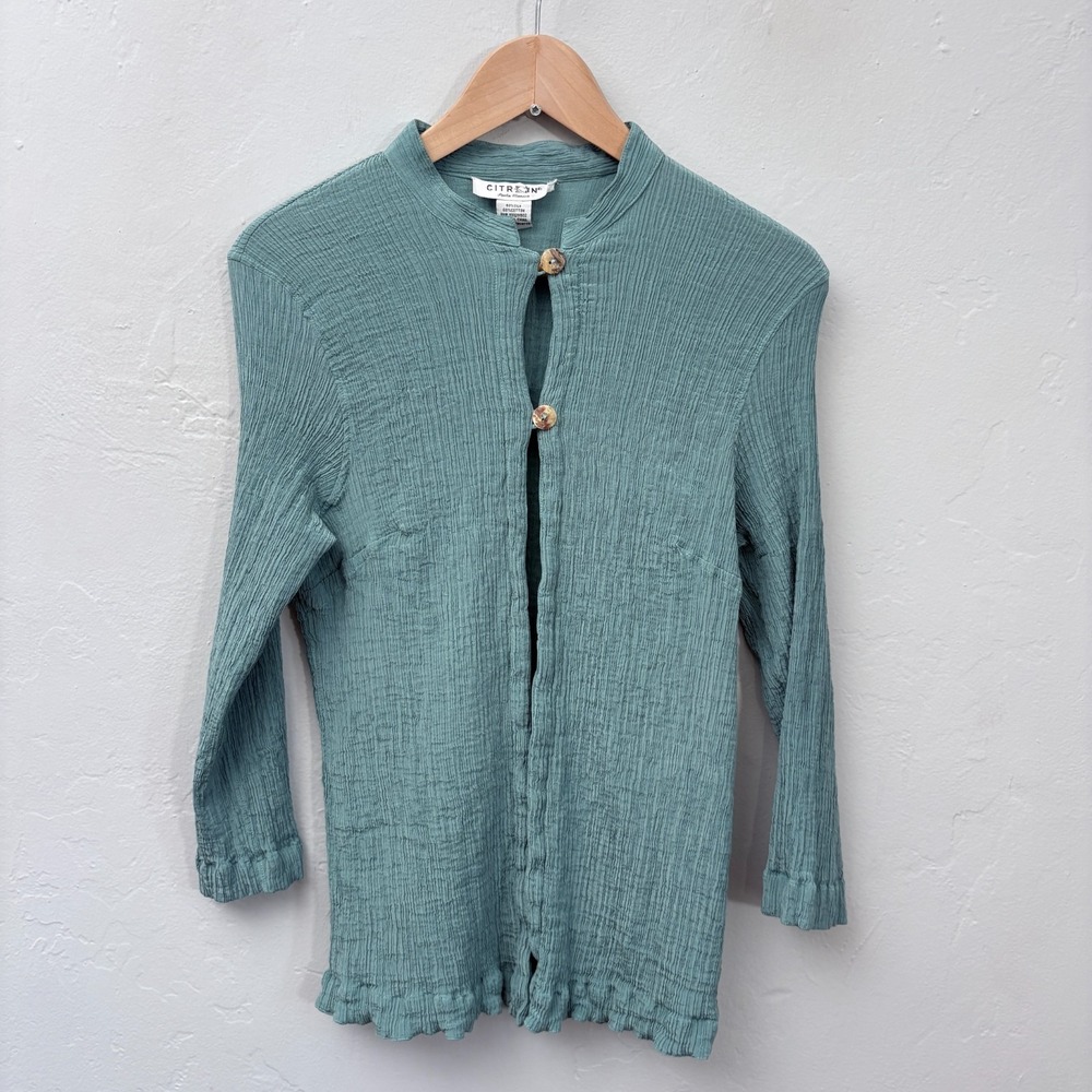 Citron Crinkle Cardigan Women Size Medium? Blue Silk Cotton Long Sleeve